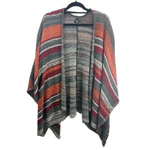 Volcom Women's Striped Open Front Poncho Cape One Size Fits Most Orange Red Gray